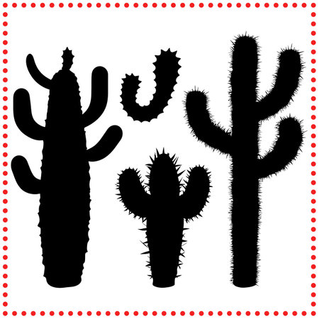 Bold Desert Cacti Silhouette Vector Set  Perfect for Botanical Art, Southwestern Logos, and Nature Graphicsのイラスト素材