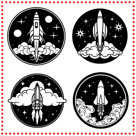Vintage Rocket Ship Vectors  Perfect for Science Fiction Artwork, Space Exploration Merch, and Galactic Brandingのイラスト素材