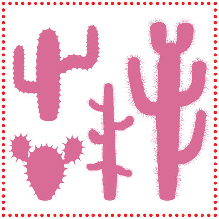 Stylized Cacti Silhouette Collection  Great for Botanical Art, DesertThemed Graphics, and Southwestern Logosのイラスト素材