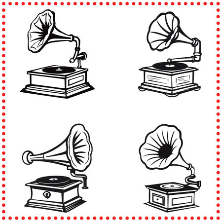 Vintage Music Gramophone Set  Great for Nostalgic Art, RetroThemed Projects, and Home Decorのイラスト素材