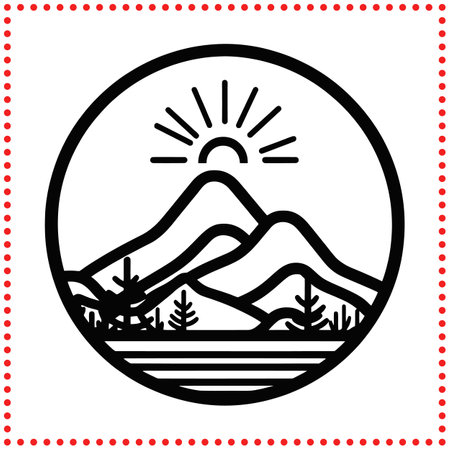 Sunrise Over Mountain Peaks  Ideal for Outdoor Brands, Travel Logos, and Scenic Designsのイラスト素材