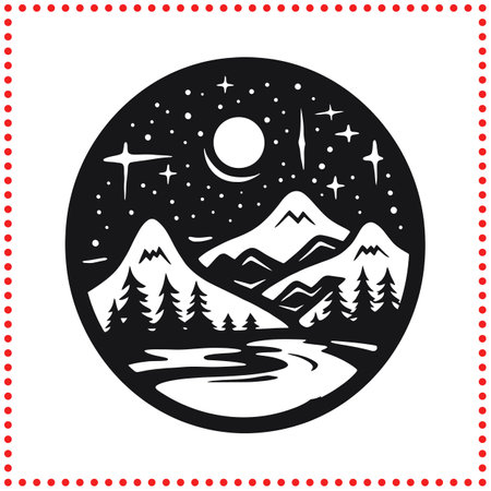 The Silence of the Night  A Peaceful Moment in the Mountainous Wilderness.のイラスト素材