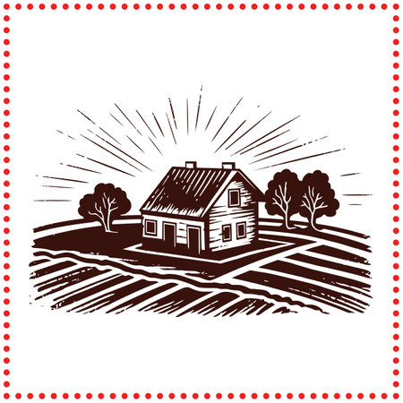 A Rural Haven  Experience the Serenity of a Home Surrounded by Rolling Fields.のイラスト素材