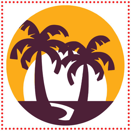 Vibrant Palm Tree Sunset Silhouette Vector  Great for Summer and Tropical Design Conceptsのイラスト素材