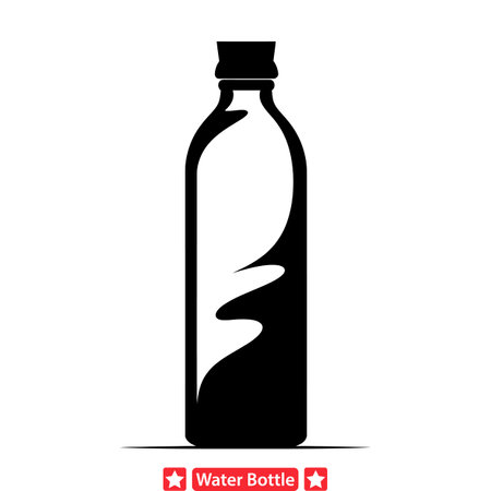 Pure Liquid Elegance  Water Bottle Silhouettes Perfect for Health and Wellness Designsのイラスト素材