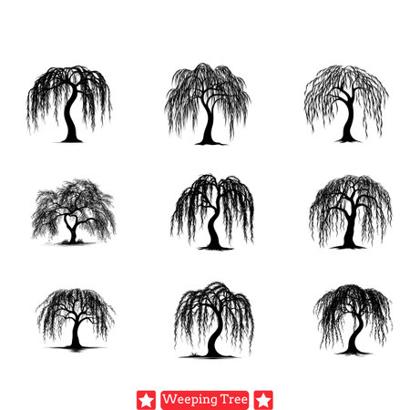 Flowing Tears of Nature  Weeping Tree Vector Art Compilationのイラスト素材