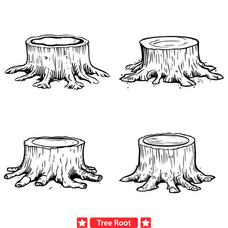 Enchanting Tree Root Silhouettes  Nature s Intricate Embrace in Vector Formのイラスト素材