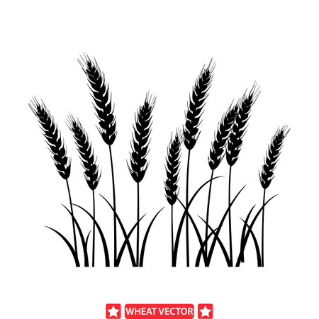 Rustic Reflections  Timeless Wheat Vector Silhouettesのイラスト素材