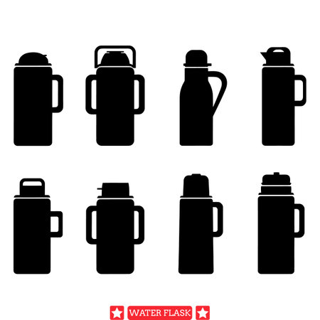H2O Essentials  Explore Our Water Flask Vector Silhouette Setのイラスト素材
