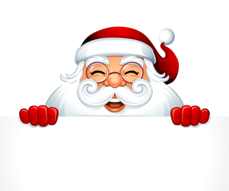 Vector illustration of Santa Claus cartoon character with white copy space. You can easily adjust the size and color of blank sign.のイラスト素材