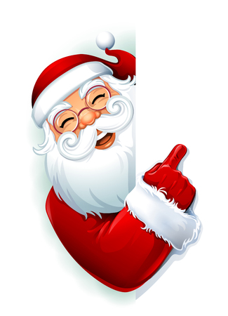 Vector illustration of cartoon Santa Claus character showing a blank sign. You can easily adjust size and color of copy space.のイラスト素材