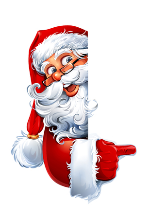 Vector illustration of cartoon Santa Claus character showing a blank sign. You can easily adjust size and color of copy space.のイラスト素材