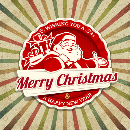 Vector vintage Christmas greeting card with Santa Claus retro illustration. Calligraphic and typographic design elements.のイラスト素材