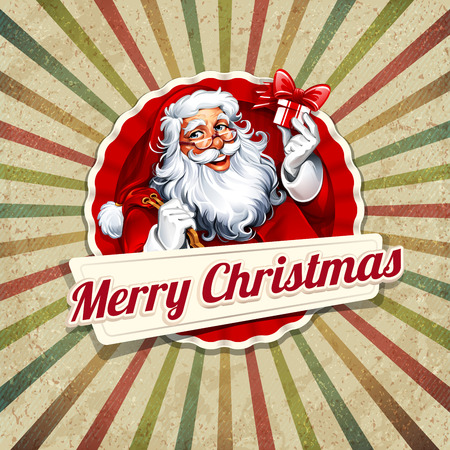 Vector vintage Christmas greeting card with Santa Claus retro illustration. Calligraphic and typographic design elements.のイラスト素材