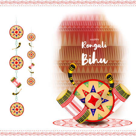 Vector illustration of Happy Bihu, Assamese New Year, Indian traditional festival, Harvest festival of Assam.のイラスト素材