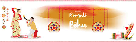 Vector illustration of Happy Bihu, Assamese New Year, Indian traditional festival, Harvest festival of Assam.のイラスト素材