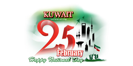 Vector illustration concept of Kuwait National day greeting, 25 february, kuwait flag in background.のイラスト素材