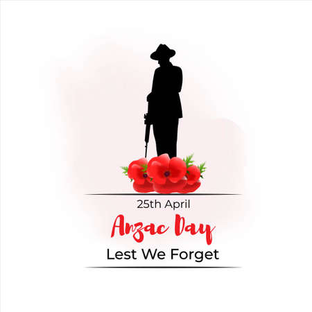Vector illustration concept of Anzac Day with poppy flowers. 25 April. National remembrance day in Australia and New Zealand.のイラスト素材