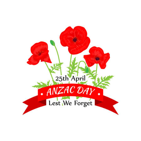 Vector illustration concept of Anzac Day with poppy flowers. 25 April. National remembrance day in Australia and New Zealand.のイラスト素材