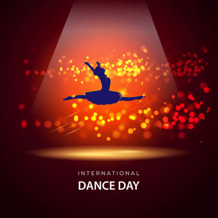 Vector illustration concept of International Dance Day greeting with dancing ballerina silhouette. 29 April.のイラスト素材
