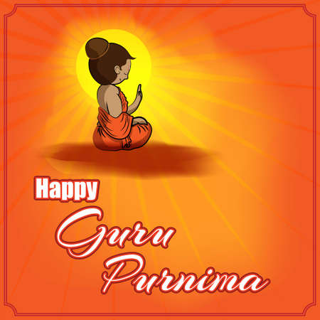 Vector illustration of Guru Purnima concept banner, student expressing gratitude towards spiritual teacher.のイラスト素材