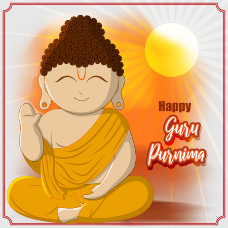 Vector illustration of Guru Purnima concept banner, student expressing gratitude towards spiritual teacher.のイラスト素材
