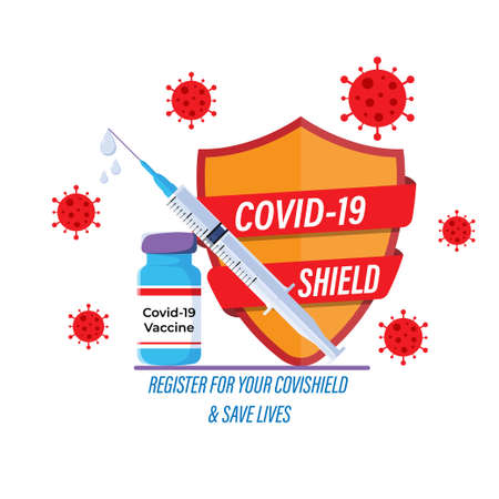 Vector illustration of virus protection shield, security shield protecting from corona virus, protect your from covid-19, coronavirus, flat vector concept.のイラスト素材