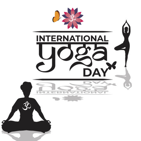 Vector illustration of International Yoga day concept banner, 21 June.のイラスト素材