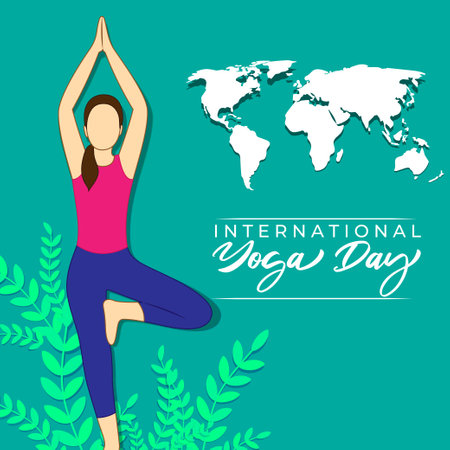 Vector illustration of International Yoga day concept banner, 21 June.のイラスト素材
