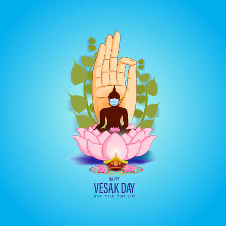 Indian Buddha Purnima festival with text, illustration is showing Buddha seating and absorbed in meditationのイラスト素材