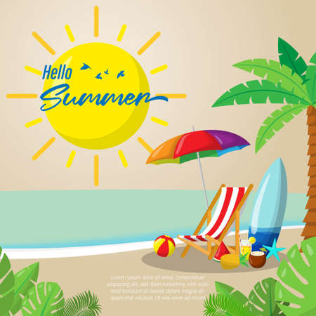 vector illustration for summer time, hello summer bannerのイラスト素材