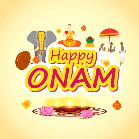 VECTOR ILLUSTRATION OF OFFER BANNER , GREETING FOR INDIAN FESTIVAL ONAM MEANS ONAM. FESTIVE BACKGROUND CONCEPTのイラスト素材
