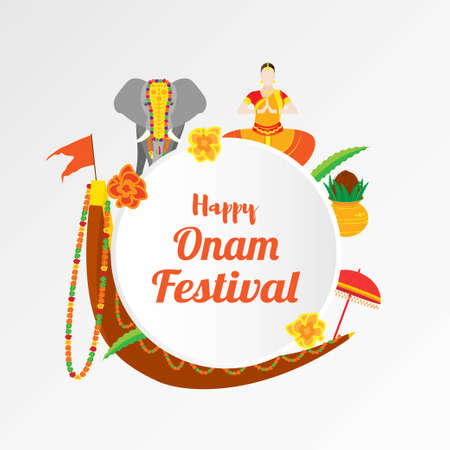 VECTOR ILLUSTRATION OF OFFER BANNER , GREETING FOR INDIAN FESTIVAL ONAM MEANS ONAM. FESTIVE BACKGROUND CONCEPTのイラスト素材