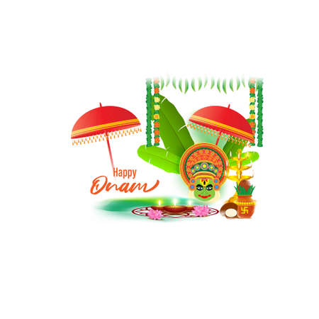 VECTOR ILLUSTRATION OF OFFER BANNER , GREETING FOR INDIAN FESTIVAL ONAM MEANS ONAM. FESTIVE BACKGROUND CONCEPTのイラスト素材