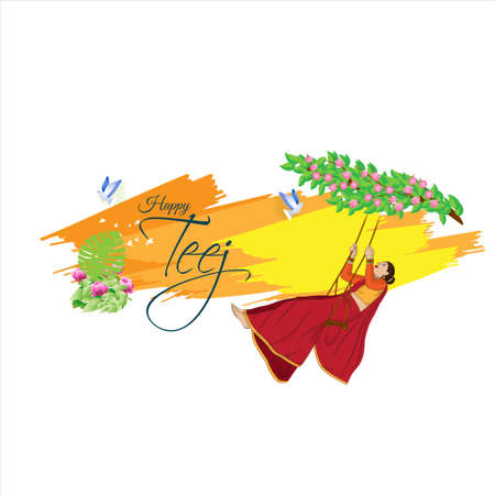 vector illustration of Indian festival hariyali Teej means green Teej.のイラスト素材