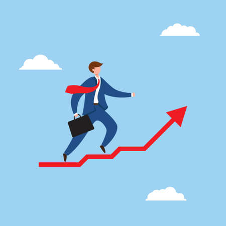 Ambitious businessman with an upward arrow in the sky concept vector illustration.のイラスト素材