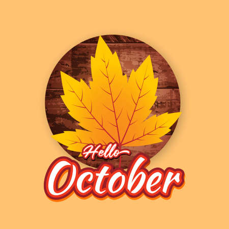 Vector illustration concept for Hello October greeting banner with autumn leaves.のイラスト素材