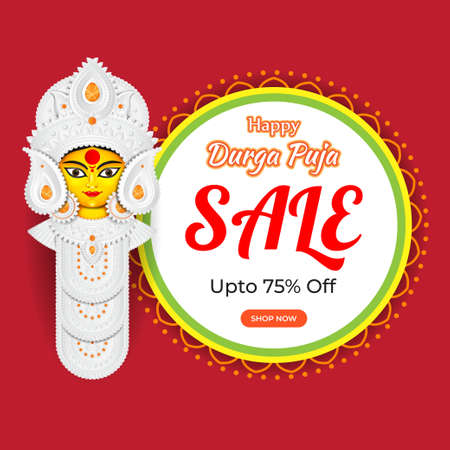 vector illustration for Indian hindu festival Durga puja sale banner, flyer posterのイラスト素材