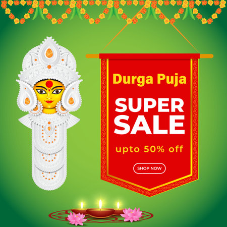vector illustration for Durga puja sale banner, flyer, posterのイラスト素材