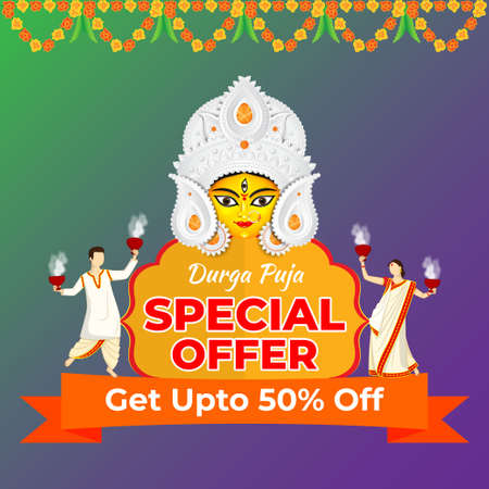 vector illustration for Durga puja sale banner, flyer, posterのイラスト素材