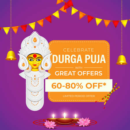 vector illustration for Durga puja sale banner, flyer, posterのイラスト素材
