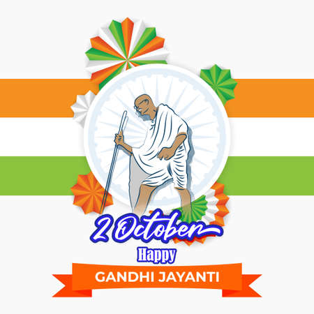vector illustration for Gandhi Jayanti written Hindi text means 2 October happy Gandhi Jayantiのイラスト素材
