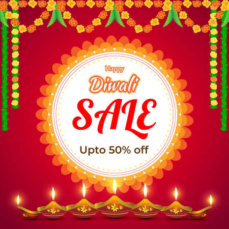 Diwali Festive Season Sale banner, Limited offer Dipawali, Indian festival, Diya lamp, oil lamp, vector illustration offer banner, advertisementのイラスト素材
