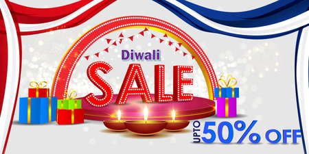 Diwali Festive Season Sale banner, Limited offer Dipawali, Indian festival, Diya lamp, oil lamp, vector illustration offer banner, advertisementのイラスト素材