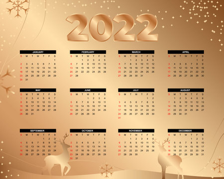 2022 Calendar template, set of 12 months, week start from Sunday, abstract concept modern calendar layout for website, business and social media, vector illustration.のイラスト素材