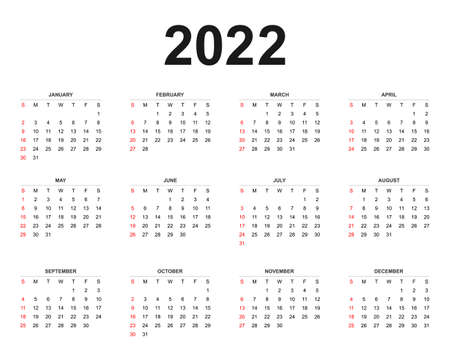 2022 Calendar template, set of 12 months, week start from Sunday, abstract concept modern calendar layout for website, business and social media, vector illustration.のイラスト素材