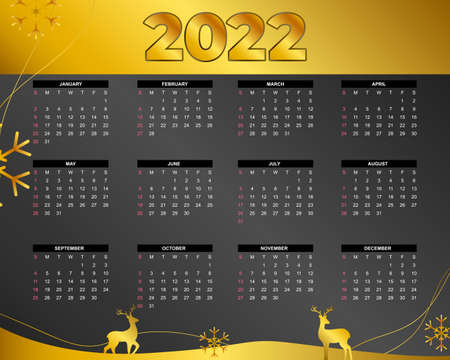 2022 Calendar template, set of 12 months, week start from Sunday, abstract concept modern calendar layout for website, business and social media, vector illustration.のイラスト素材