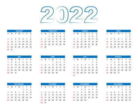 2022 Calendar template, set of 12 months, week start from Sunday, abstract concept modern calendar layout for website, business and social media, vector illustration.のイラスト素材