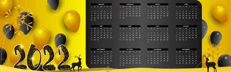 2022 Calendar template, set of 12 months, week start from Sunday, abstract concept modern calendar layout for website, business and social media, vector illustration.のイラスト素材