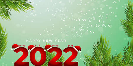 Vector illustration of Happy New Year 2022 greeting card with deer and snowflakes on sparkly golden bokeh background, happy new year wishes.のイラスト素材